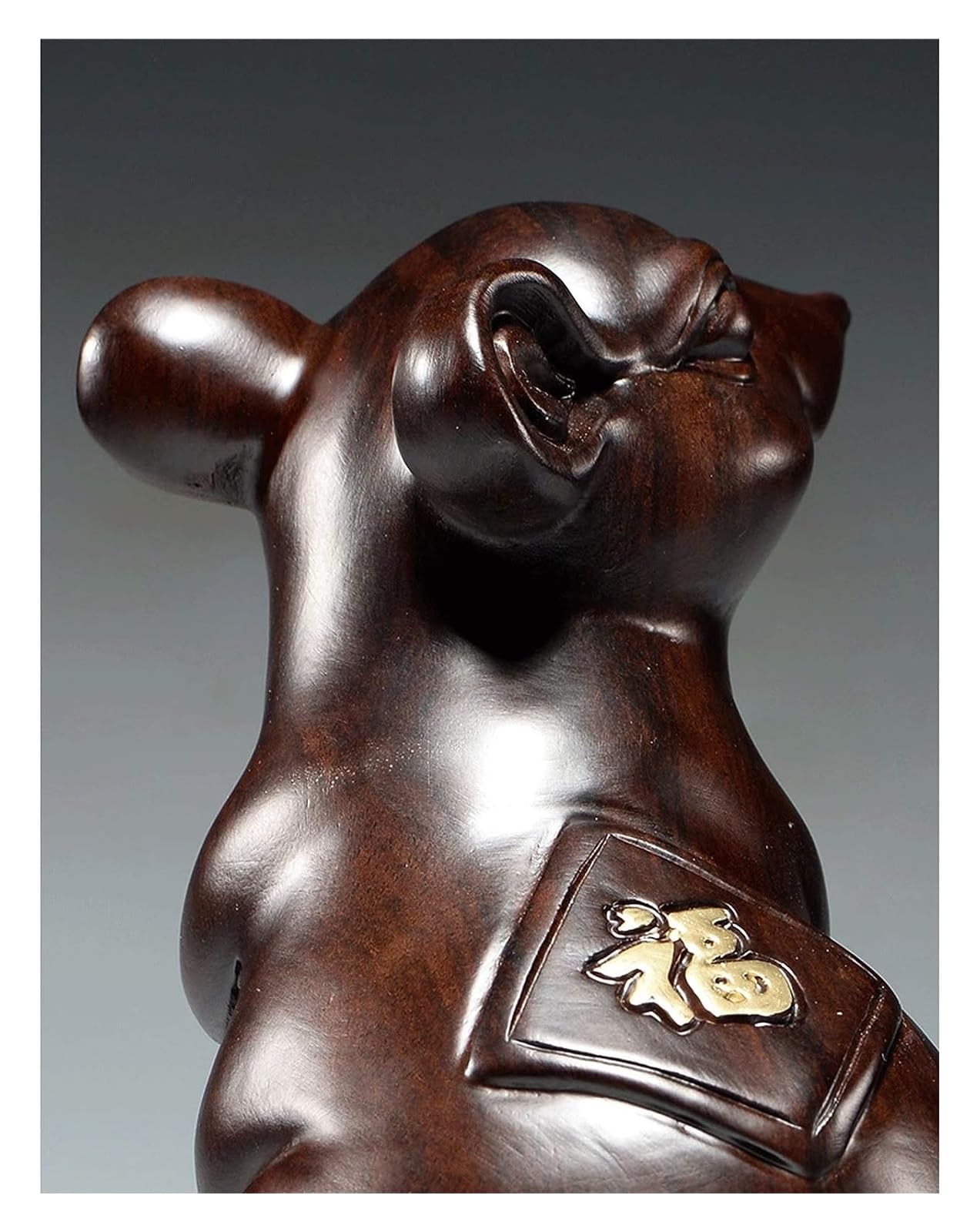 彫像装飾 黒檀の彫刻が施されたネズミの装飾品、中国の干支